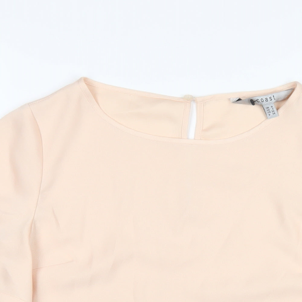 Coast Womens Beige Polyester Basic T-Shirt Size 8 Round Neck
