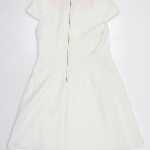 Yumi Womens Ivory Polyester A-Line Size 14 Square Neck Zip