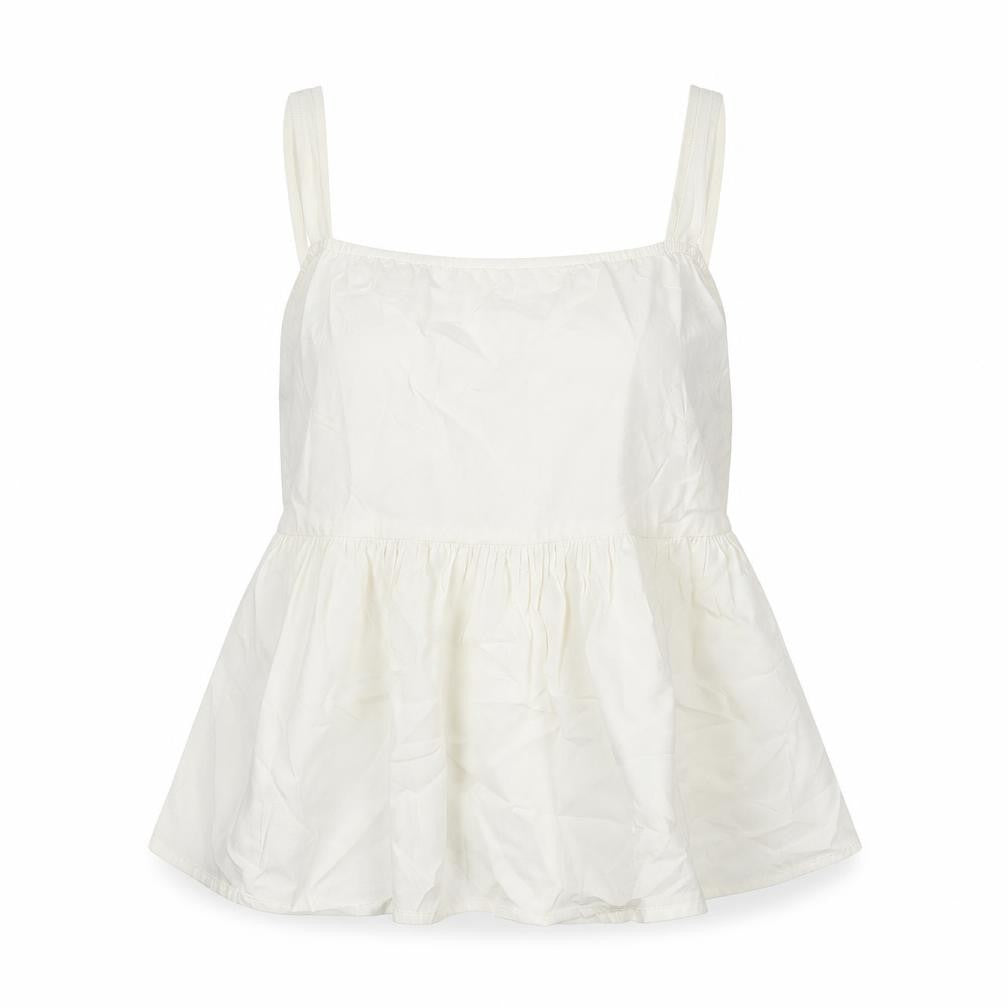 Front view of ASOS women’s white 100% cotton tunic blouse, size UK 10, square neck