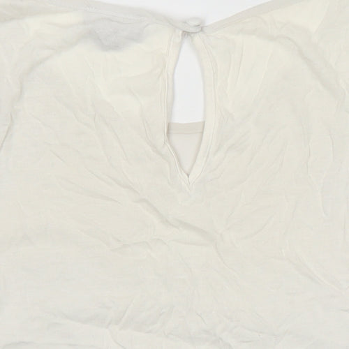 Topshop Womens Ivory Herringbone Polyester Blend Tunic Blouse Size 8 Round Neck - Scalloped hem