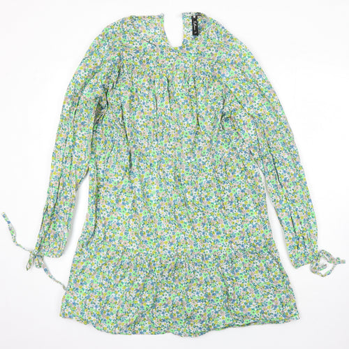 Influence Womens Multicoloured Floral 100% Cotton Tunic Blouse Size 12 Scoop Neck