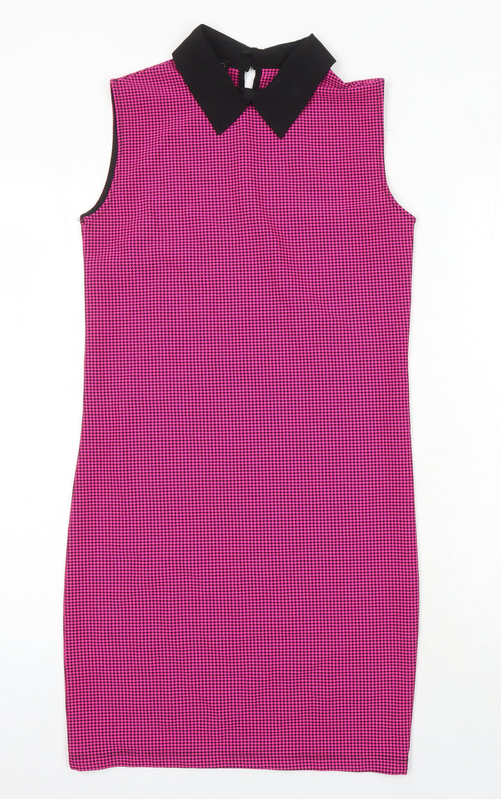 Saygi Womens Multicoloured Houndstooth Polyester Blend Shift Size L Collared