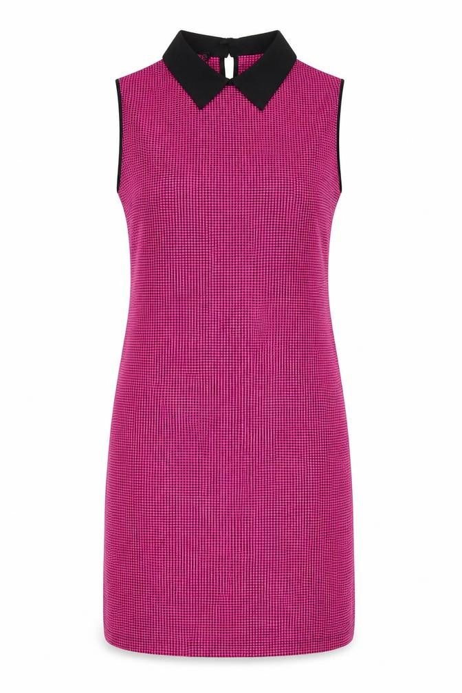 Front view of Saygi women’s multicoloured houndstooth polyester blend shift, size L, collared