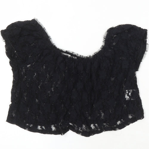 Gloria Jeans Company Womens Black Nylon Cropped Blouse Size S Scoop Neck - Lace Sheer