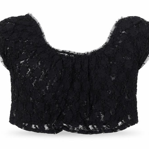 Gloria Jeans Company Womens Black Nylon Cropped Blouse Size S Scoop Neck - Lace Sheer