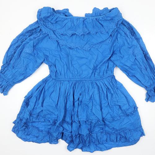 Topshop Womens Blue 100% Cotton Tunic Blouse Size 16 Round Neck