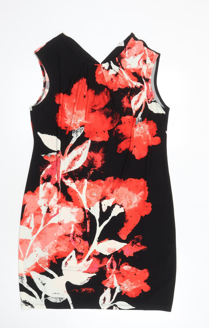 Wallis Womens Multicoloured Floral Polyester Shift Size M Scoop Neck Button
