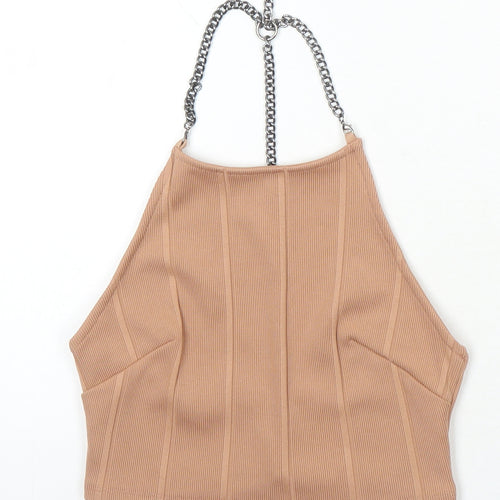 Top Shop Womens Brown Polyester Cropped Blouse Size 5XL Square Neck - Chain Detail