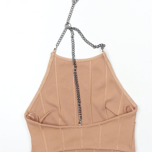 Top Shop Womens Brown Polyester Cropped Blouse Size 5XL Square Neck - Chain Detail