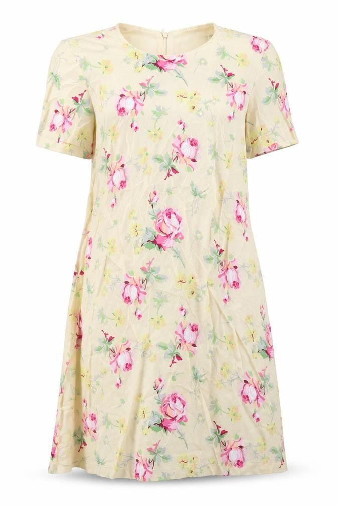 Front view of Zara women’s multicoloured floral polyester a-line, size S, round neck