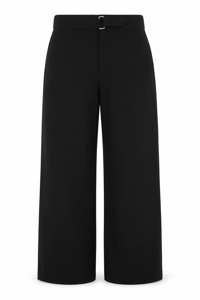 Front view of River Island women’s black polyester trousers, size UK 8, 22-inch leg regular