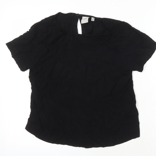 ICHI Womens Black Polyester Blend Tunic Blouse Size 8 Round Neck
