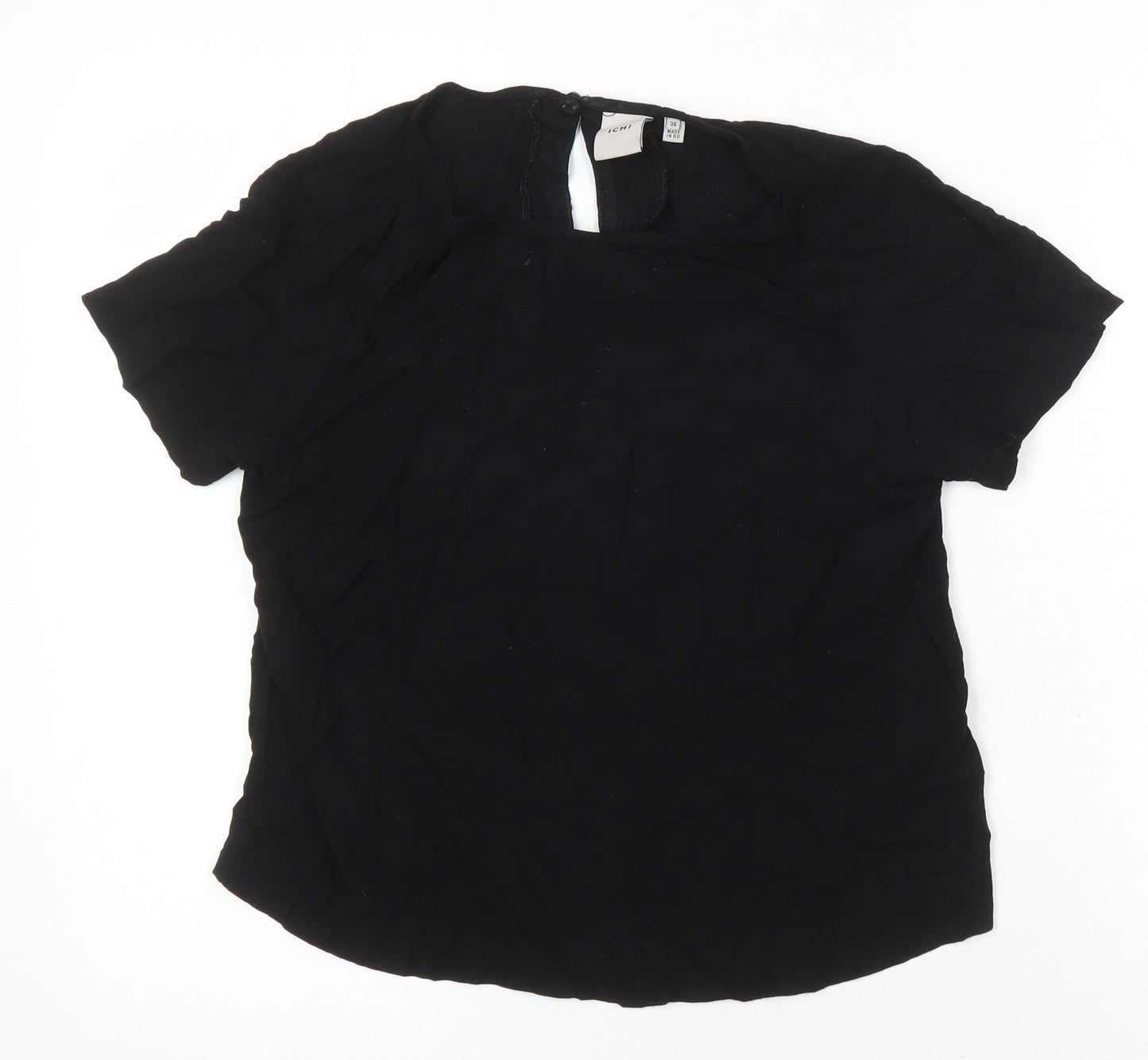 ICHI Womens Black Polyester Blend Tunic Blouse Size 8 Round Neck