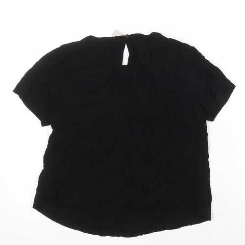 ICHI Womens Black Polyester Blend Tunic Blouse Size 8 Round Neck
