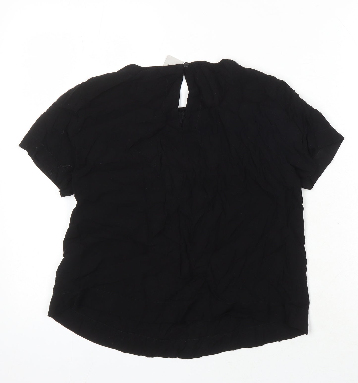 ICHI Womens Black Polyester Blend Tunic Blouse Size 8 Round Neck