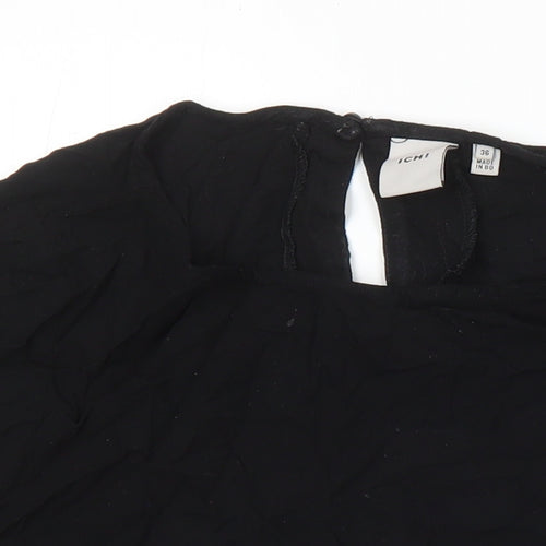 ICHI Womens Black Polyester Blend Tunic Blouse Size 8 Round Neck