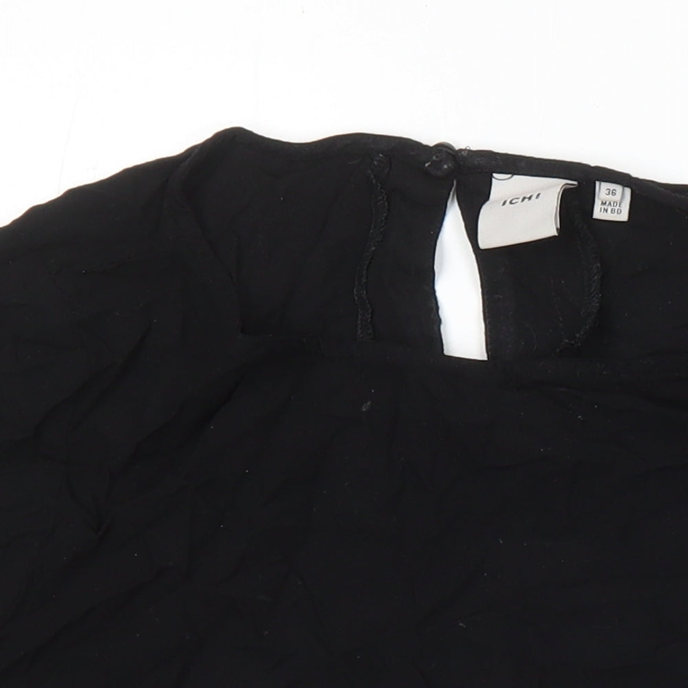 ICHI Womens Black Polyester Blend Tunic Blouse Size 8 Round Neck