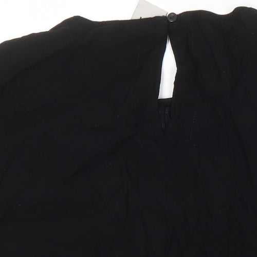 ICHI Womens Black Polyester Blend Tunic Blouse Size 8 Round Neck
