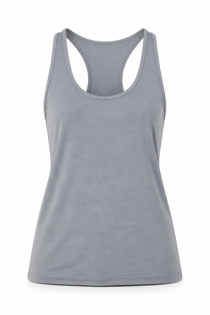 Front view of WorkOut women’s grey polyamide blend basic t-shirt, size M, round neck