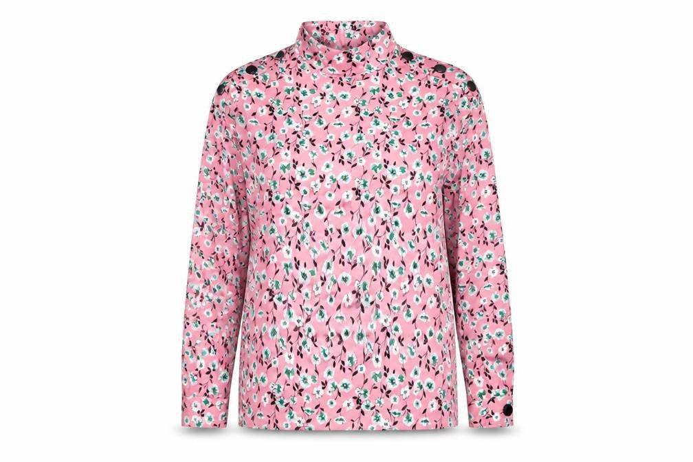 Front view of Marks & Spencer women’s multicoloured floral polyester tunic blouse, size UK 10, mock neck