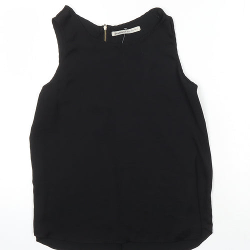 Stradivarius Womens Black Herringbone Cotton Blend Tunic Blouse Size XL Round Neck