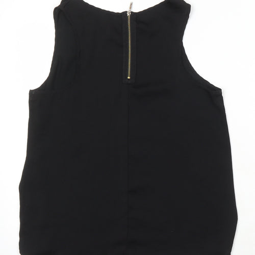 Stradivarius Womens Black Herringbone Cotton Blend Tunic Blouse Size XL Round Neck