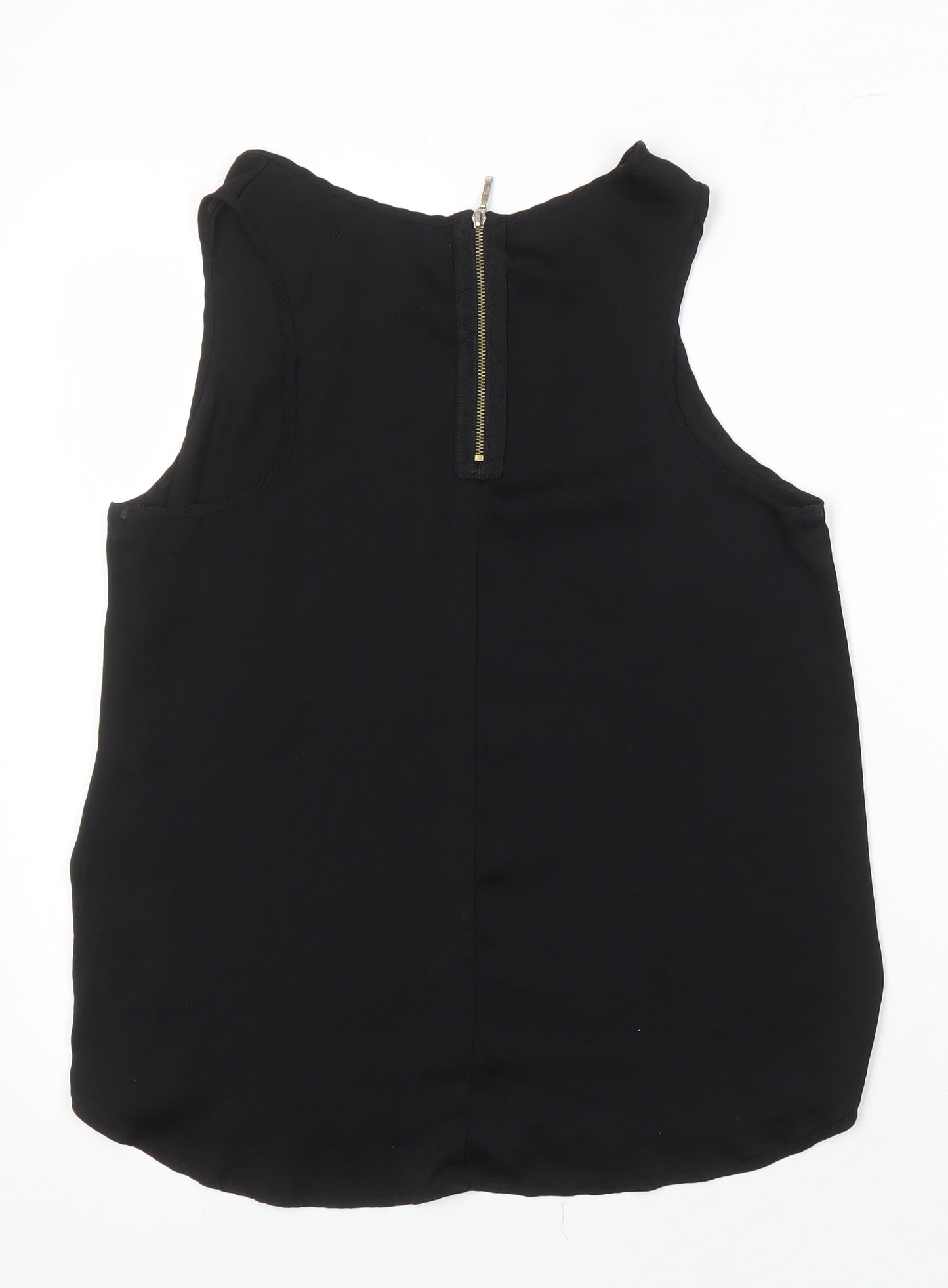 Stradivarius Womens Black Herringbone Cotton Blend Tunic Blouse Size XL Round Neck