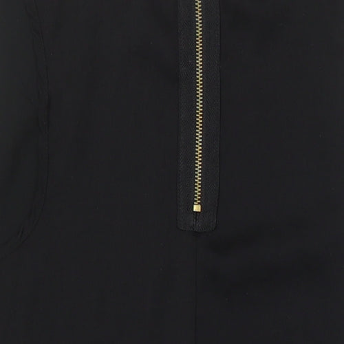 Stradivarius Womens Black Herringbone Cotton Blend Tunic Blouse Size XL Round Neck