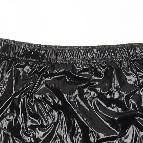 PRETTYLITTLETHING Womens Black Polyester Mini Skirt Size 10 - Wet look Elasticated waist