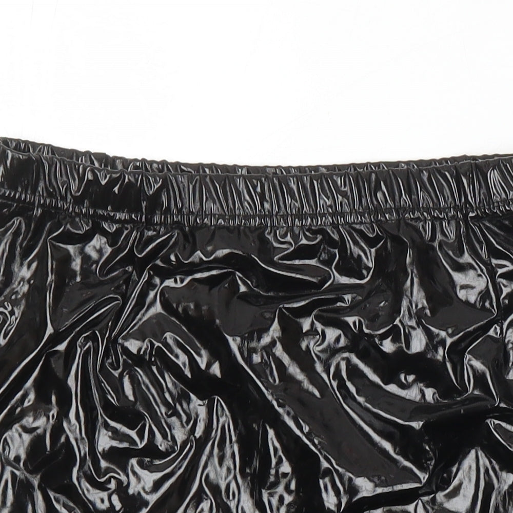 PRETTYLITTLETHING Womens Black Polyester Mini Skirt Size 10 - Wet look Elasticated waist
