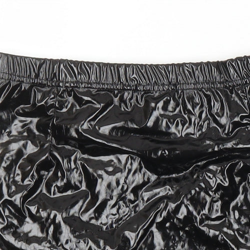 PRETTYLITTLETHING Womens Black Polyester Mini Skirt Size 10 - Wet look Elasticated waist