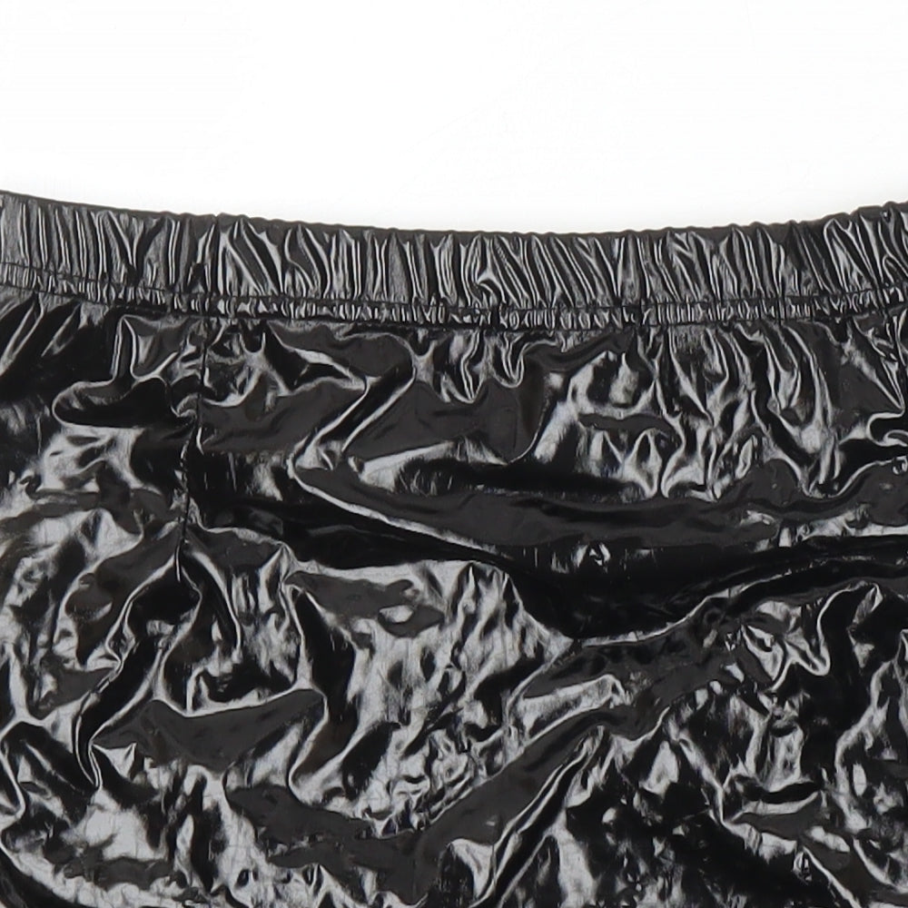 PRETTYLITTLETHING Womens Black Polyester Mini Skirt Size 10 - Wet look Elasticated waist