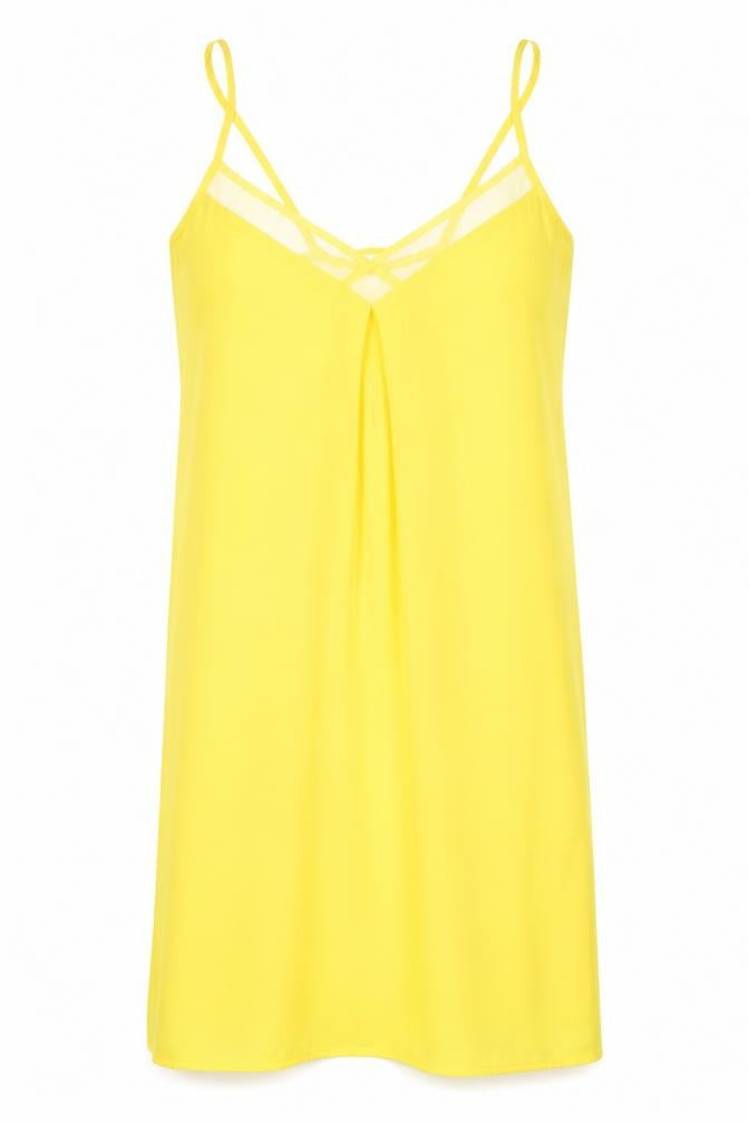 Debenhams Womens Yellow Polyester Slip Dress Size 10 V-Neck