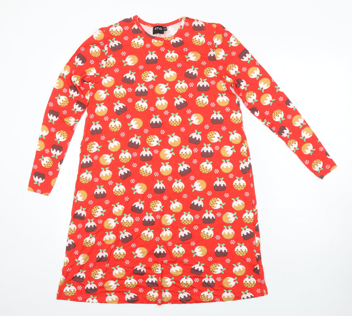 Be you Womens Multicoloured Geometric Viscose T-Shirt Dress Size 8 Round Neck - Christmas