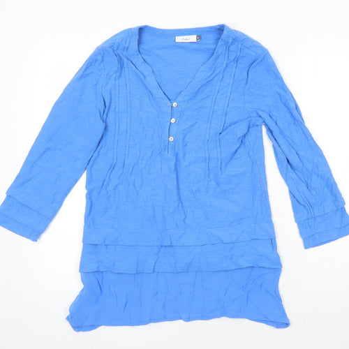 Adini Womens Blue 100% Cotton Tunic Blouse Size S V-Neck