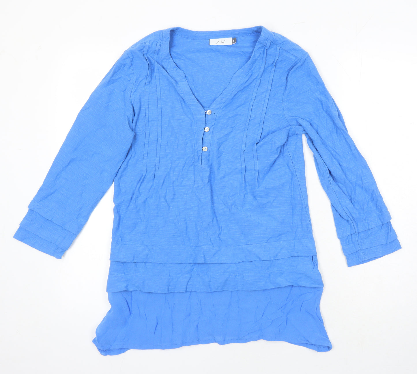 Adini Womens Blue 100% Cotton Tunic Blouse Size S V-Neck