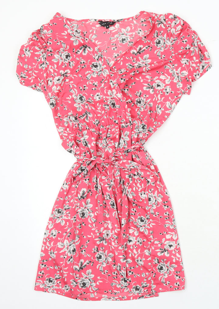 New Look Womens Multicoloured Floral Polyester A-Line Size 12 V-Neck