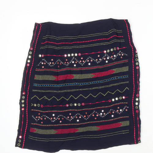 Monsoon Womens Multicoloured Geometric Polyester A-Line Skirt Size 12 Zip - Embroidered Detail Sequined