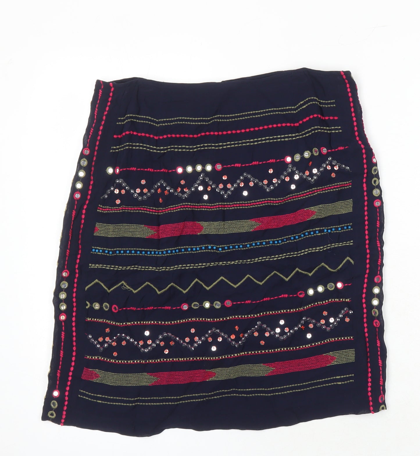 Monsoon Womens Multicoloured Geometric Polyester A-Line Skirt Size 12 Zip - Embroidered Detail Sequined