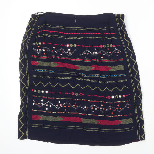Monsoon Womens Multicoloured Geometric Polyester A-Line Skirt Size 12 Zip - Embroidered Detail Sequined