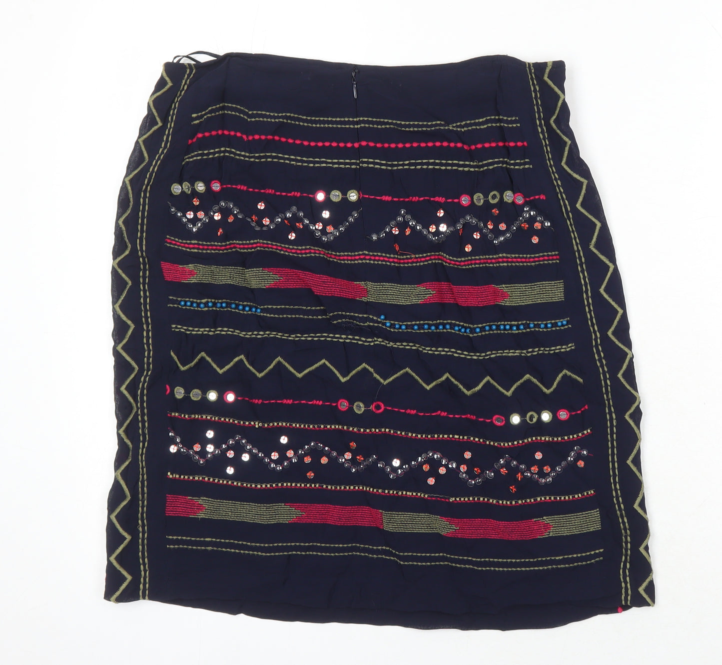 Monsoon Womens Multicoloured Geometric Polyester A-Line Skirt Size 12 Zip - Embroidered Detail Sequined