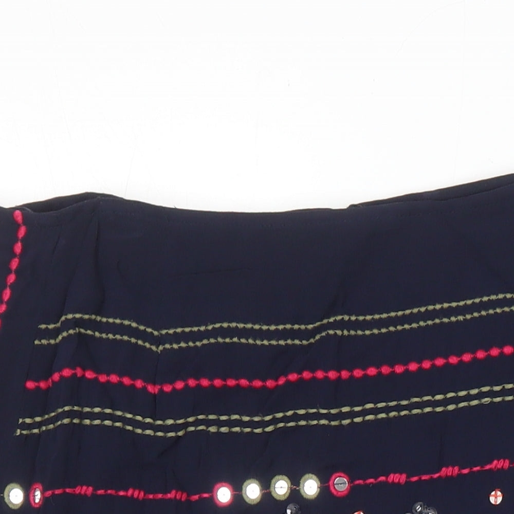 Monsoon Womens Multicoloured Geometric Polyester A-Line Skirt Size 12 Zip - Embroidered Detail Sequined