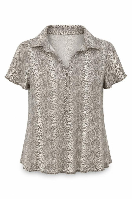 Front view of Next women’s multicoloured geometric polyester tunic blouse, size UK 12, collared
