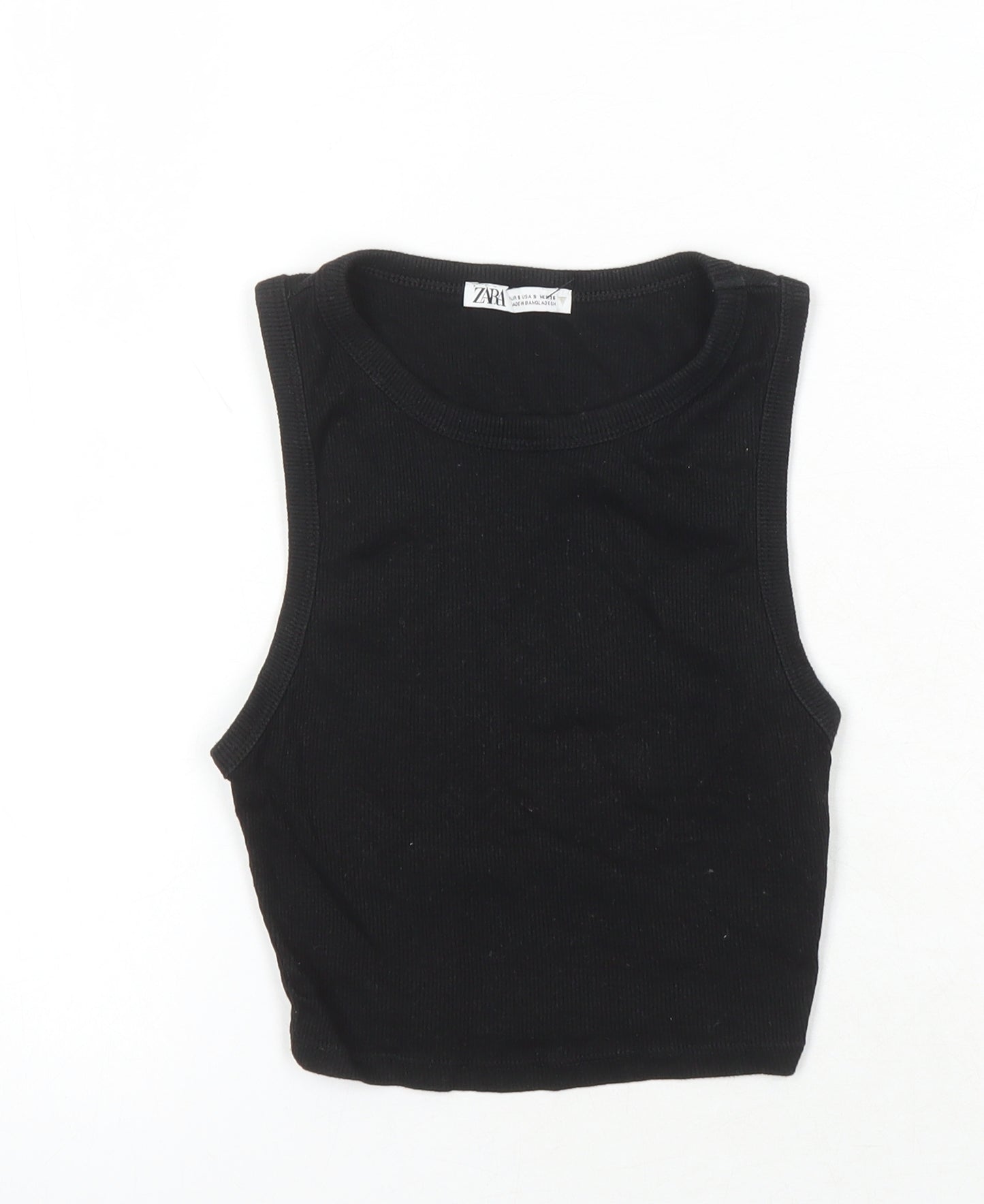 Zara Womens Black Cotton Basic T-Shirt Size 6 Scoop Neck