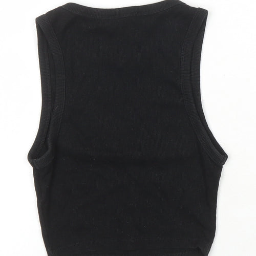 Zara Womens Black Cotton Basic T-Shirt Size 6 Scoop Neck