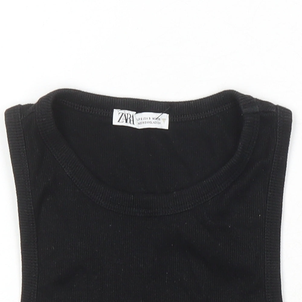Zara Womens Black Cotton Basic T-Shirt Size 6 Scoop Neck