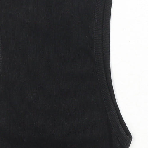 Zara Womens Black Cotton Basic T-Shirt Size 6 Scoop Neck