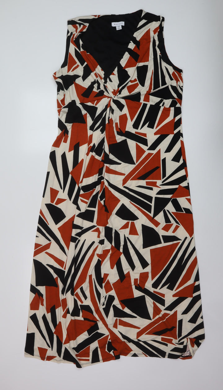 Wallius Womens Multicoloured Geometric Viscose Maxi Size 18 V-Neck Pullover