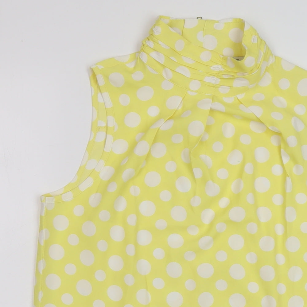 NEXT Womens Yellow Polka Dot Polyester Basic Tank Size 8 Mock Neck