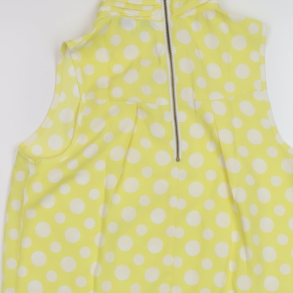 NEXT Womens Yellow Polka Dot Polyester Basic Tank Size 8 Mock Neck